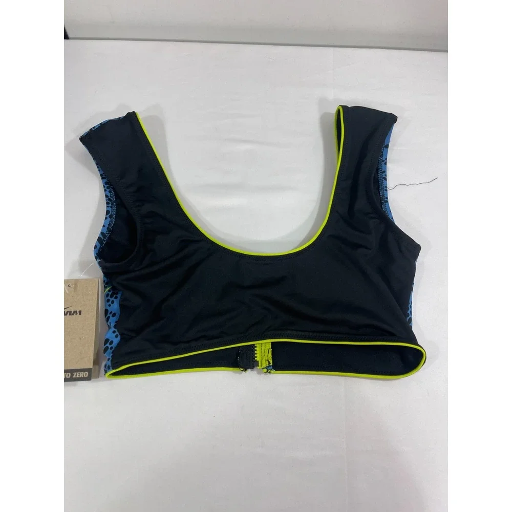 Nike Women's Bikini Top Small Party Dot Crop Low Impact Zip Front Pacific‎ Blue